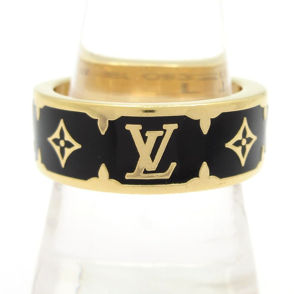 Louis Vuitton Ring Nanogram Enamel Ring M1568L Gold Black Hardware Patent